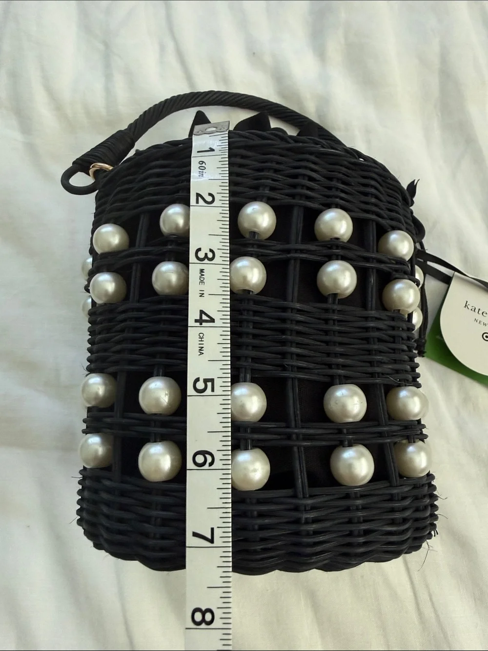kate spade Black Wicker Bucket Bag with Pearl Accents
